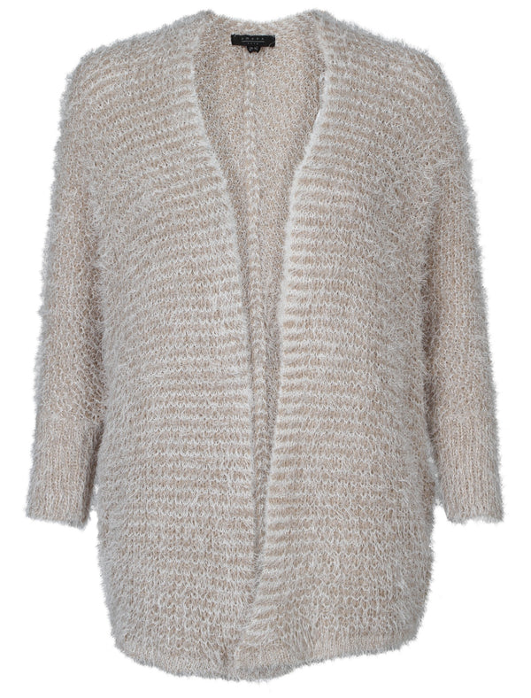 Womens Striped Loose Fit Cardigan in Smoke Beige