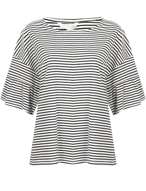 Piper Striped Cotton T-Shirt with Frill Sleeves In Black - Amara Reya