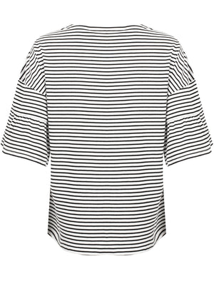 Piper Striped Cotton T-Shirt with Frill Sleeves In Black - Amara Reya