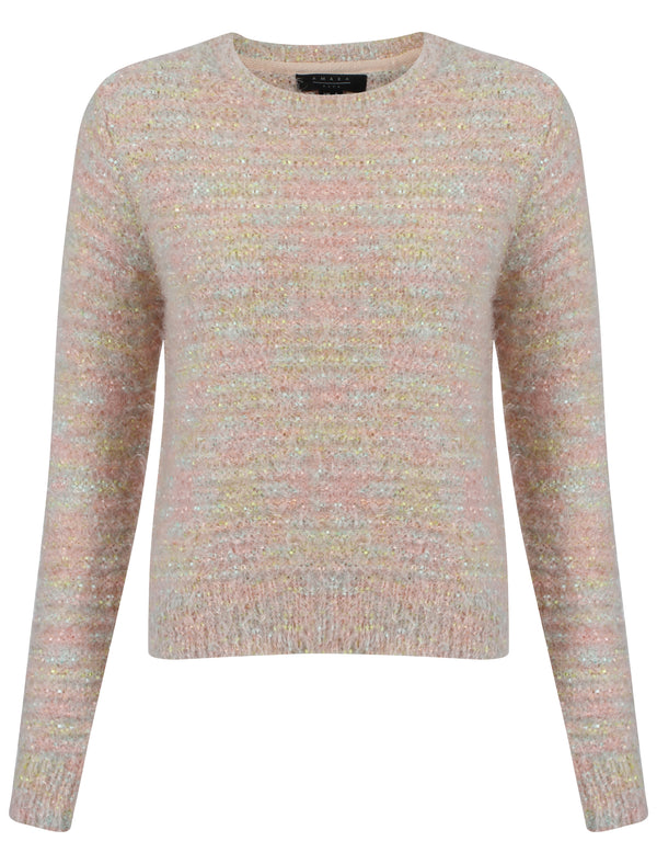 Womens Amara Reya Sweet Pea Crew Neck Jumper in Scallop Shell and Multicolour Twist