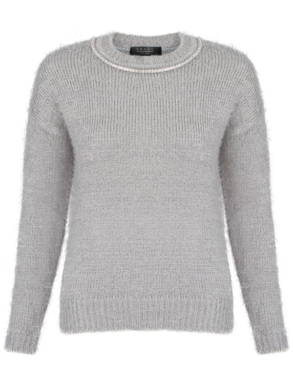 Womens Amara Reya Teasel Crew Neck Jumper in Light Grey Marl