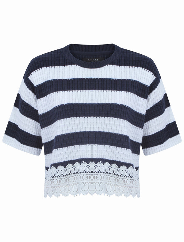 Amara Reya Wild Rose white & navy Tree jumper