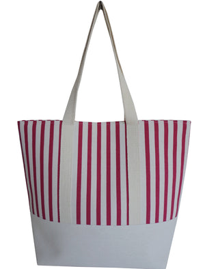 Amelia Candy Striped Beach Tote Bag in Raspberry Pink