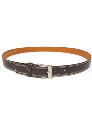 Mens Archie Contrast Stitch Leather Belt in Brown