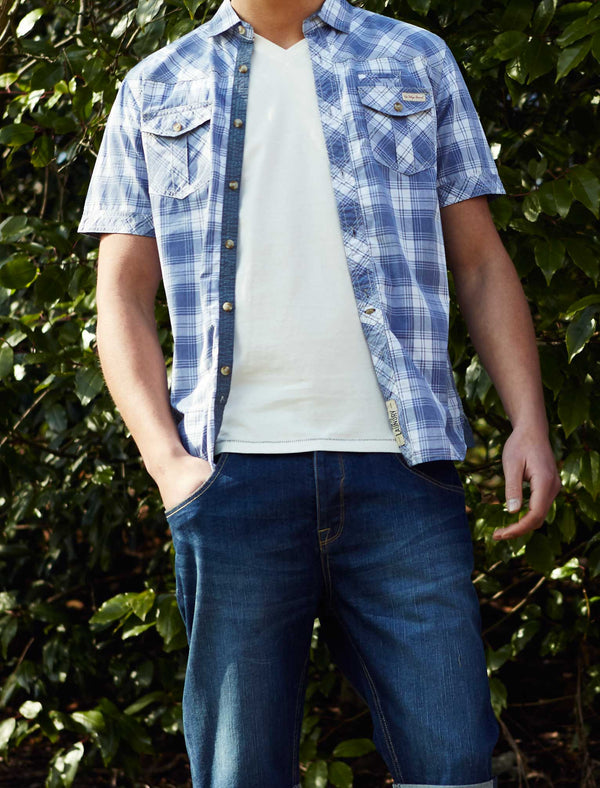 Tokyo Laundry Barroso blue short sleeved shirt