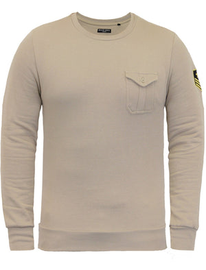 Fiction Crew Neck Military Sweatshirt with Aviator Badge in Mushroom