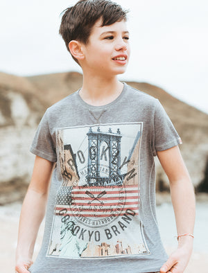 Boys K-Auburn Point Burnout T-Shirt in Pewter Grey - Tokyo Laundry Kids