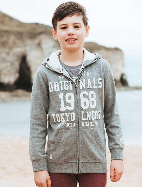 Boys K-Baracoa Point Zip Through Hoodie in Mid Grey Marl - Tokyo Laundry Kids
