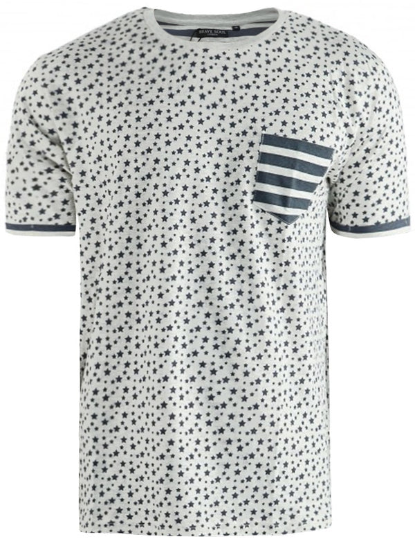 Ara Stars & Stripe Print Crew Neck  T-Shirt in Oatgrey Marl