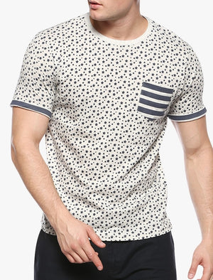 Ara Stars & Stripe Print Crew Neck  T-Shirt in Oatgrey Marl