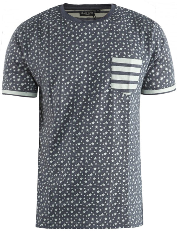 Ara Stars & Stripe Print Crew Neck  T-Shirt in Denim Blue Marl