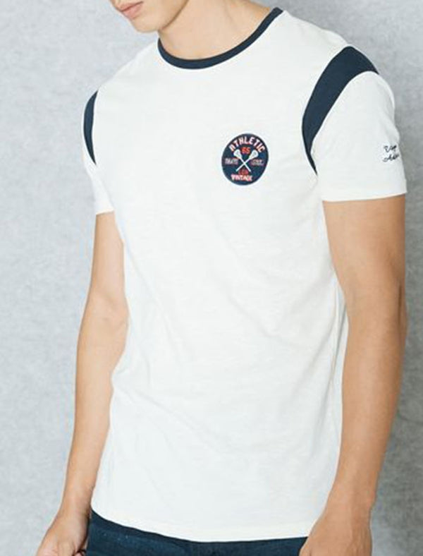 Athletic Motif Crew Neck T-Shirt in Ecru