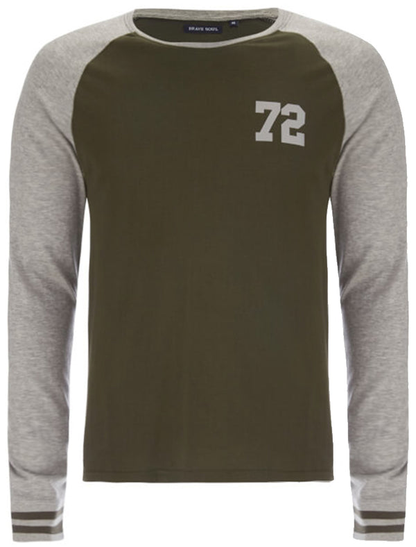 Harvey Raglan Long Sleeve Top in Khaki / Grey Marl