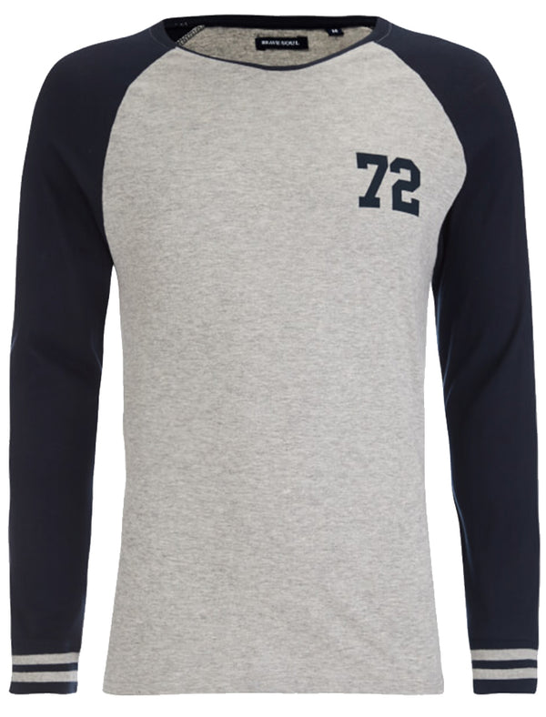 Harvey Raglan Long Sleeve Top in Navy / Grey Marl