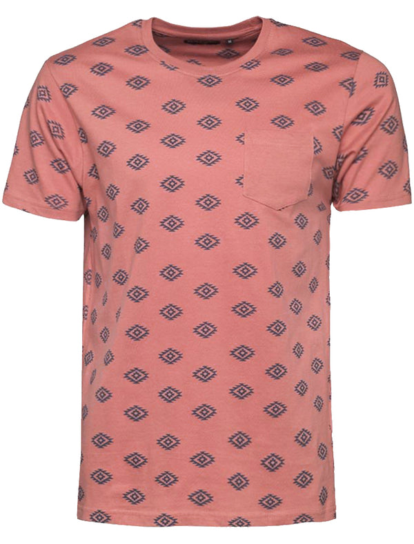 Berdan Aztec Print Crew Neck T-Shirt with Pocket in Pink