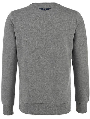 Berlin Crew Neck Varsity Sweatshirt with New York Motif in Dark Grey Marl