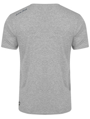 Calavera Skull Print Crew Neck T-Shirt in Grey Marl