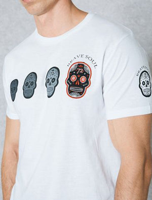 Calavera Skull Print Crew Neck T-Shirt in White
