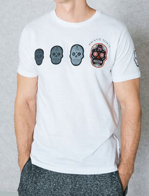 Calavera Skull Print Crew Neck T-Shirt in White