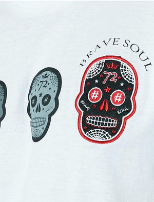 Calavera Skull Print Crew Neck T-Shirt in White
