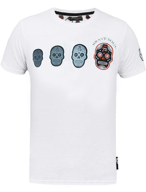 Calavera Skull Print Crew Neck T-Shirt in White