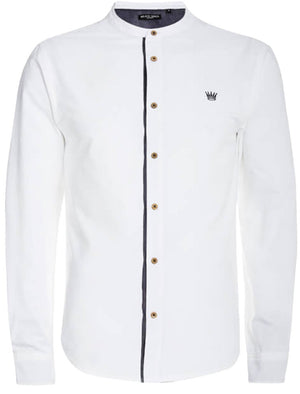 Casey Long Sleeve Cotton Shirt with Grandad Collar in White