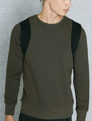 Curve Crew Neck Sweatshirt with Shoulder Panels in Khaki