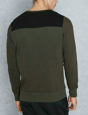 Curve Crew Neck Sweatshirt with Shoulder Panels in Khaki