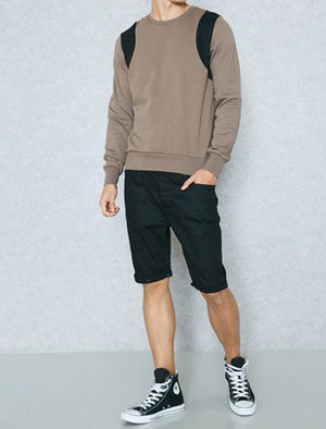 Curve Crew Neck Sweatshirt with Shoulder Panels in Taupe
