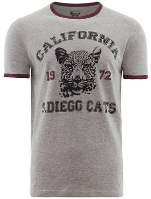 Diego Motif Crew Neck Ringer T-Shirt in Grey Marl