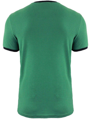 Dunne Textured Crew Neck Ringer T-Shirt with Chest Pocket in Green