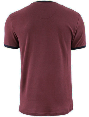 Dunne Textured Crew Neck Ringer T-Shirt with Chest Pocket in Oxblood