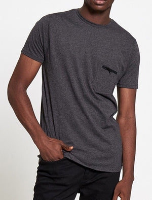 Faustianc Short Sleeve T-Shirt with Zip Chest Pocket in Dark Charcoal Marl