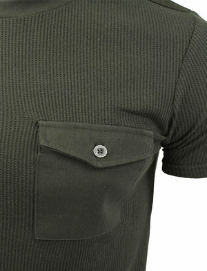 Fort Waffle Textured Short Sleeve T-Shirt with Pocket in Khaki - Brave Soul