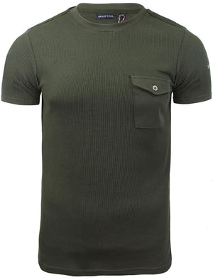 Fort Waffle Textured Short Sleeve T-Shirt with Pocket in Khaki - Brave Soul