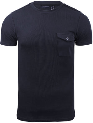 Fort Waffle Textured Short Sleeve T-Shirt with Pocket in Navy - Brave Soul