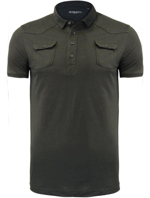 Frazer Cotton Jersey Polo Shirt with Chest Pockets in Khaki