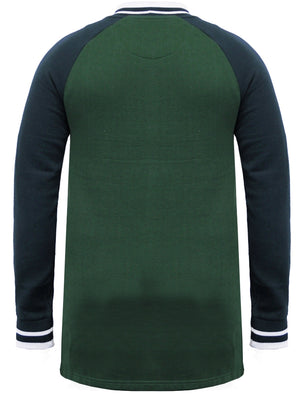 Freedom Raglan Sleeve Longline Bomber Jacket in Bottle Green / Navy