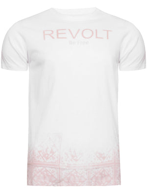 Frontier Motif Crew Neck T-Shirt in White & Pink