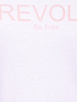 Frontier Motif Crew Neck T-Shirt in White & Pink