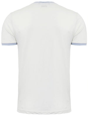 Gable Crew Neck T-Shirt with Chest Panel in Ecru & Sky Blue