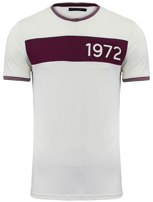 Gable Crew Neck T-Shirt with Chest Panel in Ecru & Burgundy