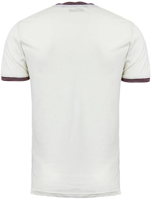 Gable Crew Neck T-Shirt with Chest Panel in Ecru & Burgundy