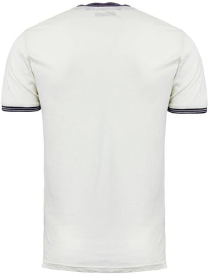 Gable Crew Neck T-Shirt with Chest Panel in Ecru & Navy
