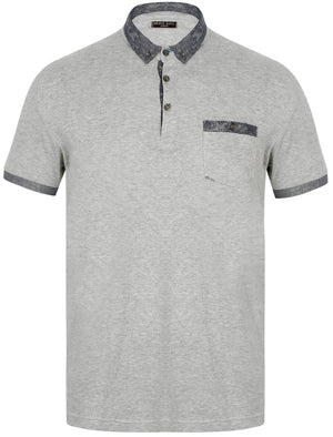 Gill Polo Shirt with Paisley Trim in Light Grey Marl