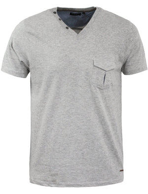 Gregor V Neck  T-Shirt with Chest Pocket in Grey Marl