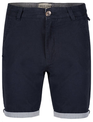 Hansentick Cotton Chino Shorts with Stripe Roll Hem in Midnight Blue