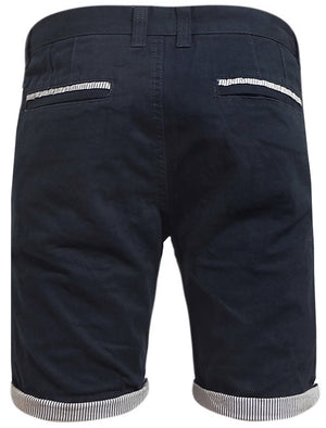Hansentick Cotton Chino Shorts with Stripe Roll Hem in Midnight Blue