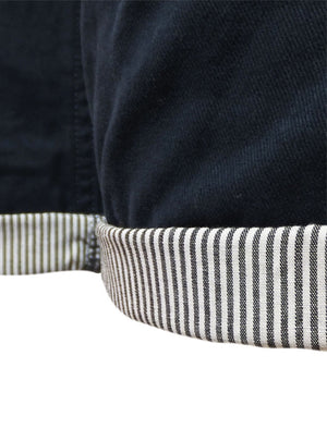 Hansentick Cotton Chino Shorts with Stripe Roll Hem in Midnight Blue
