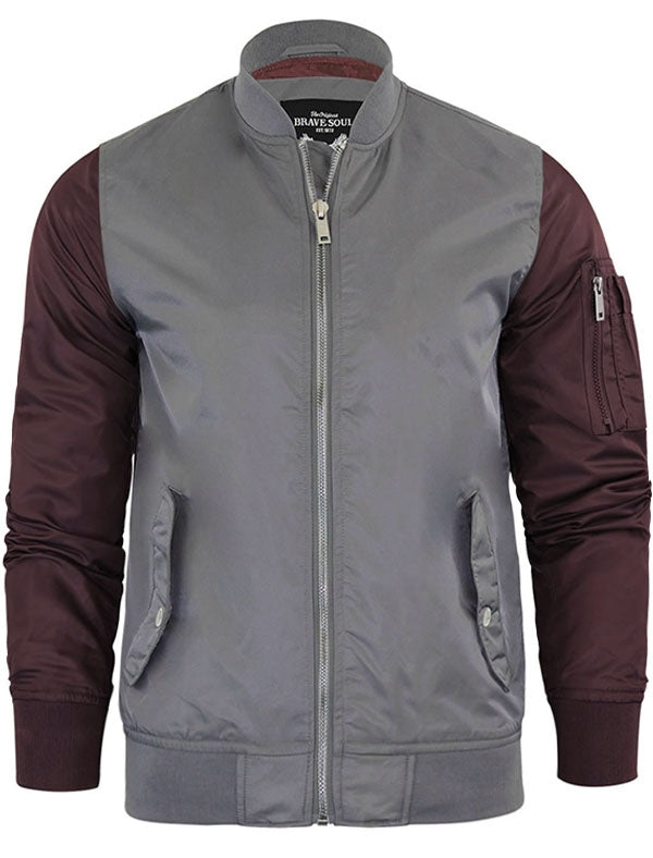 Helsingborg Bomber Jacket with Raglan Sleeves in Grey / Burgundy